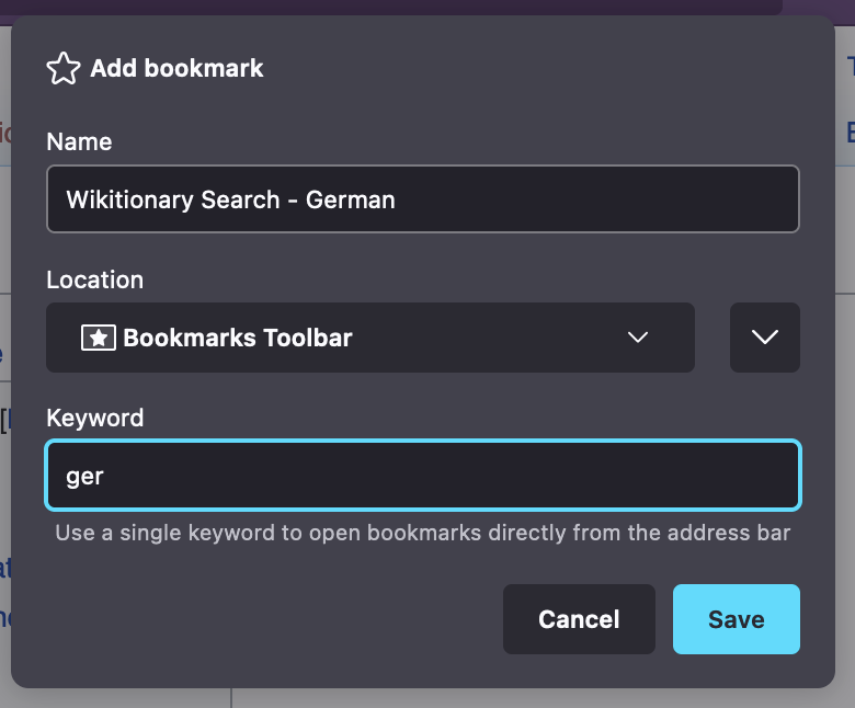 Firefox keyword bookmark