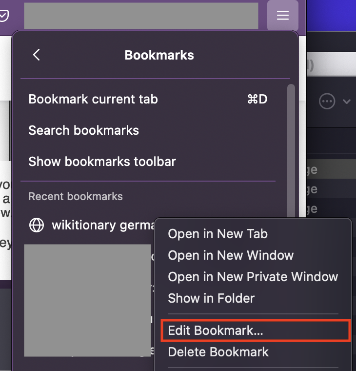 Edit Bookmark from Settings